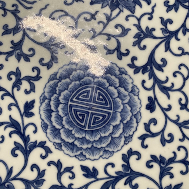 清道光 青花福寿连连纹折沿盘 - 图8