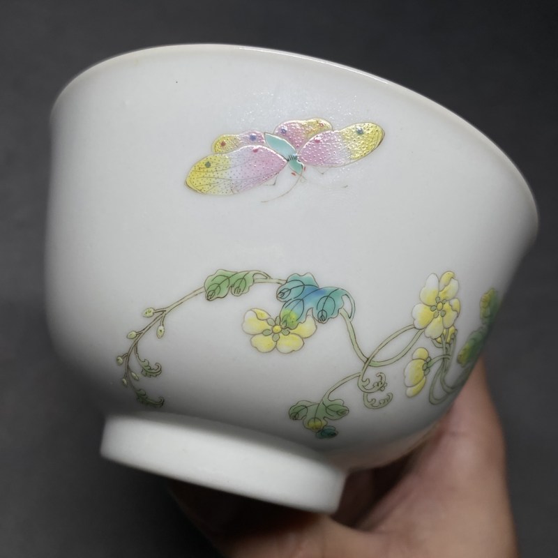 清道光 粉彩过枝癞瓜纹碗 - 图8
