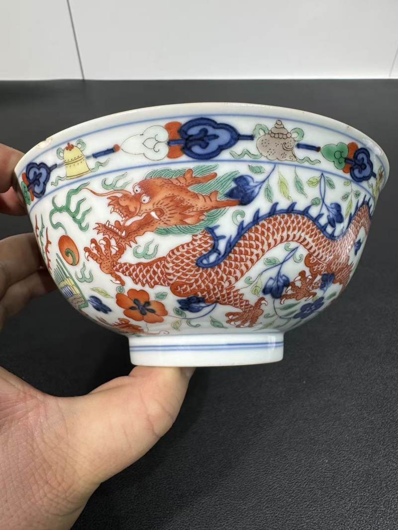 清道光 五彩龙凤纹碗 - 图3