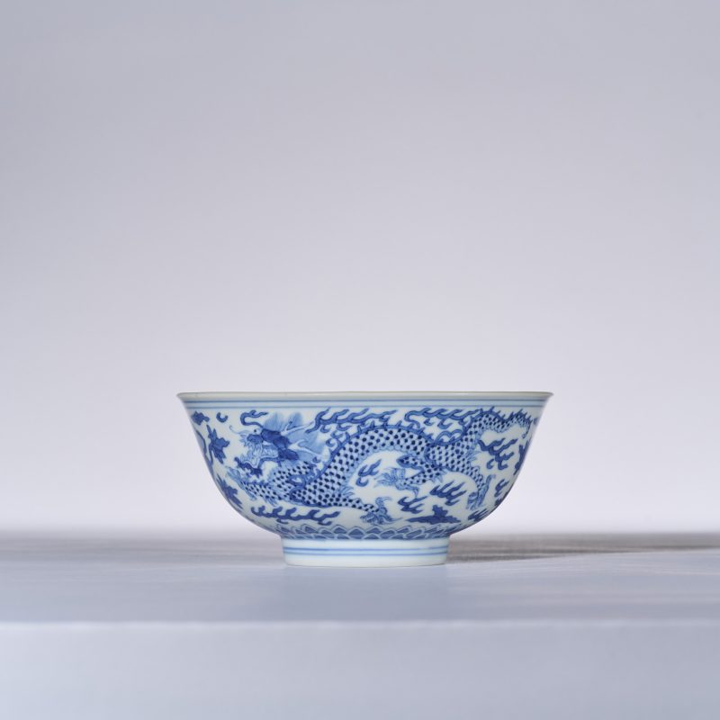 清道光 青花福寿龙纹碗 - 图4