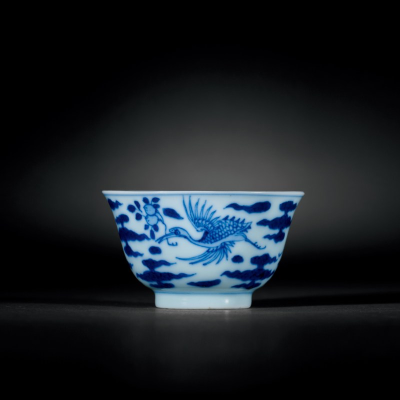 清雍正 青花云鹤纹杯 - 图2