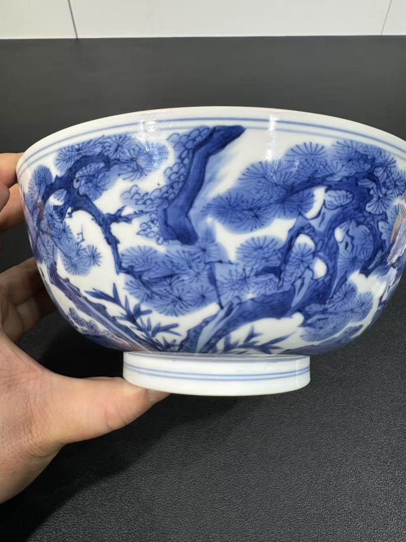 清康熙 青花春山聚贤图敦式碗 - 图2