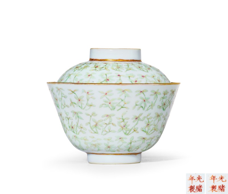 清光绪 粉彩花卉纹盖碗 - 图1