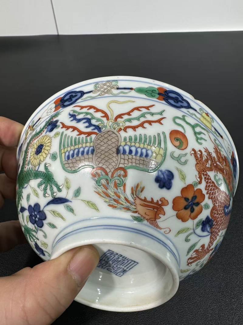 清道光 五彩龙凤纹碗 - 图5