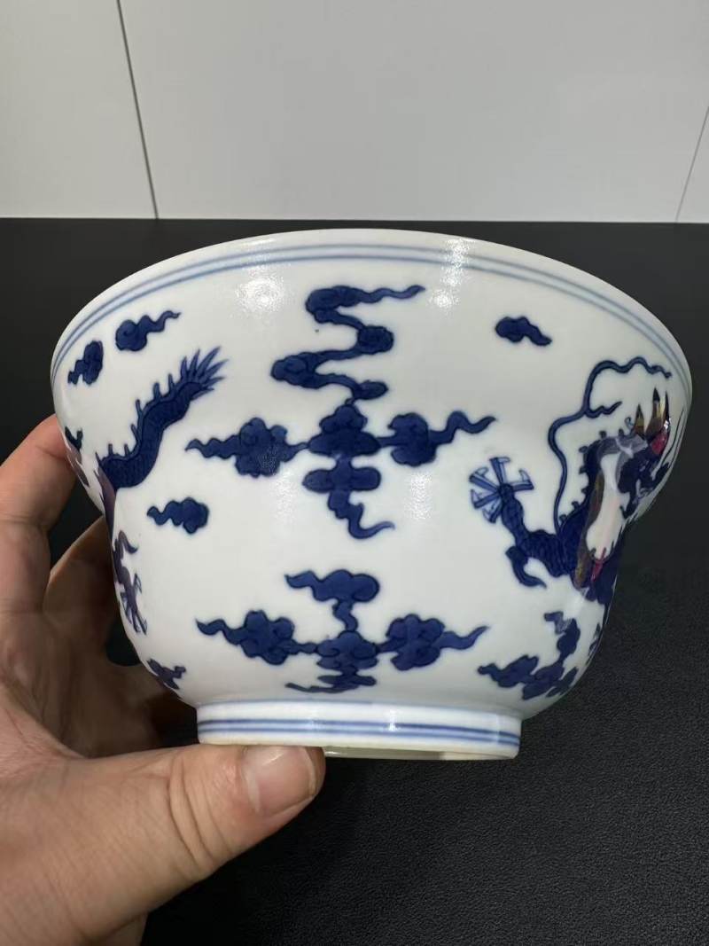 清道光 青花云龙纹折腰碗 - 图4