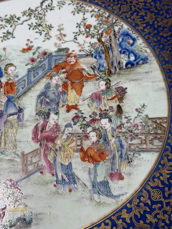 清嘉庆 蓝地描金粉彩十二花神瓷板 - 图6