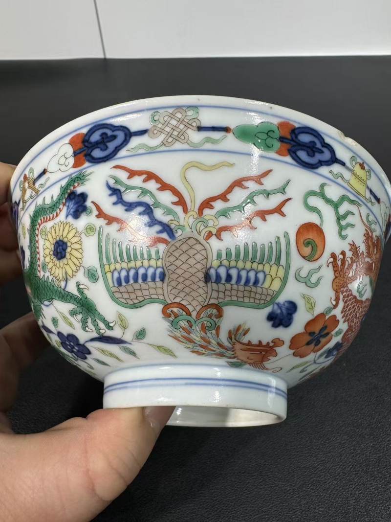 清道光 五彩龙凤纹碗 - 图6