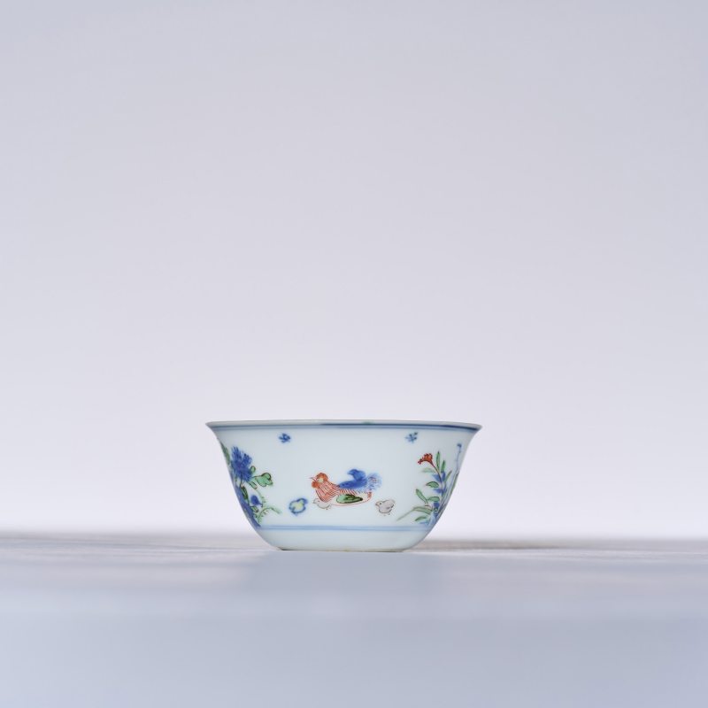 清康熙 青花五彩鸡缸杯 - 图7