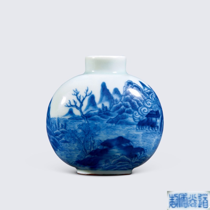清道光 青花云壑山居图鼻烟壶 - 图1