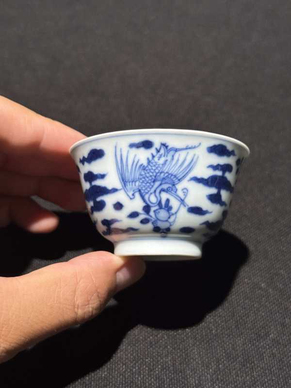 清雍正 青花云鹤纹杯 - 图4