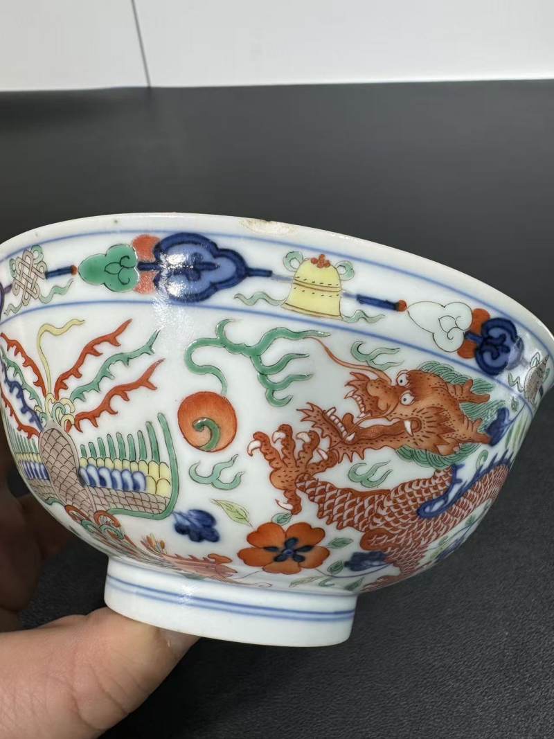 清道光 五彩龙凤纹碗 - 图7