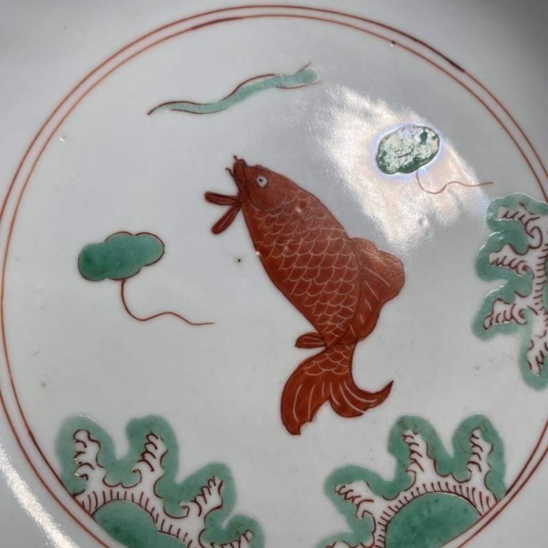 清康熙 红绿彩鱼纹盘 - 图7