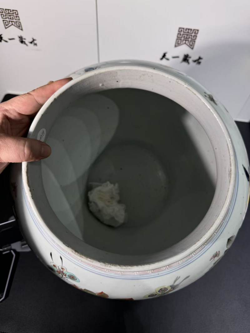 清康熙 五彩荷塘一路连科纹大罐 - 图7
