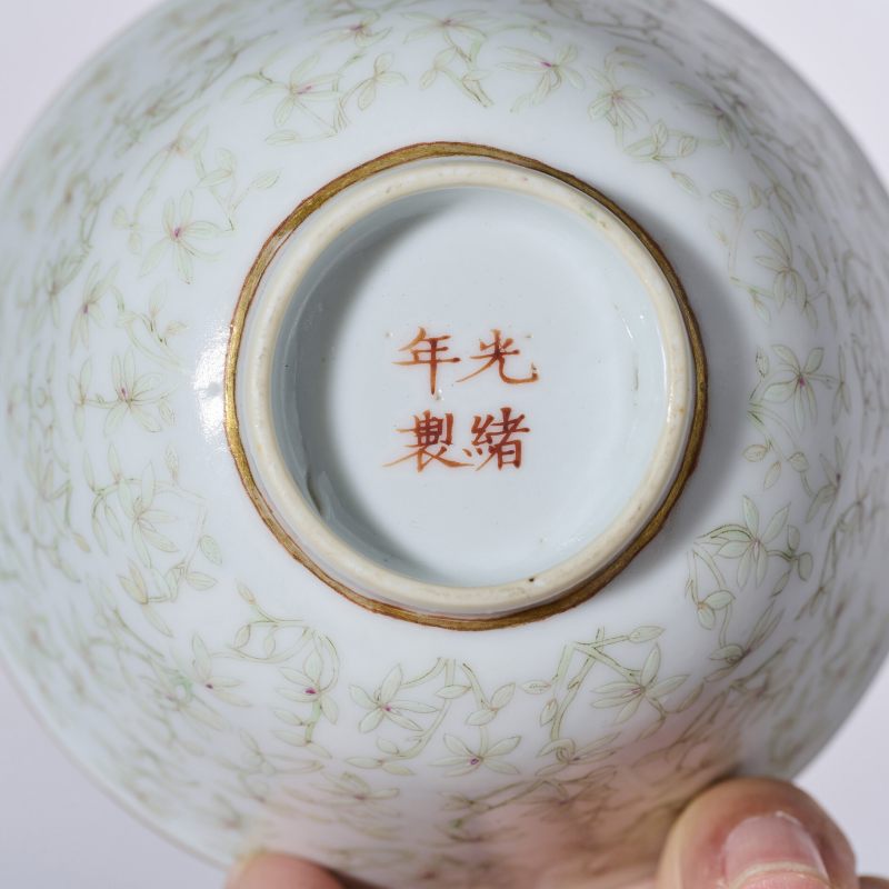 清光绪 粉彩花卉纹盖碗 - 图4