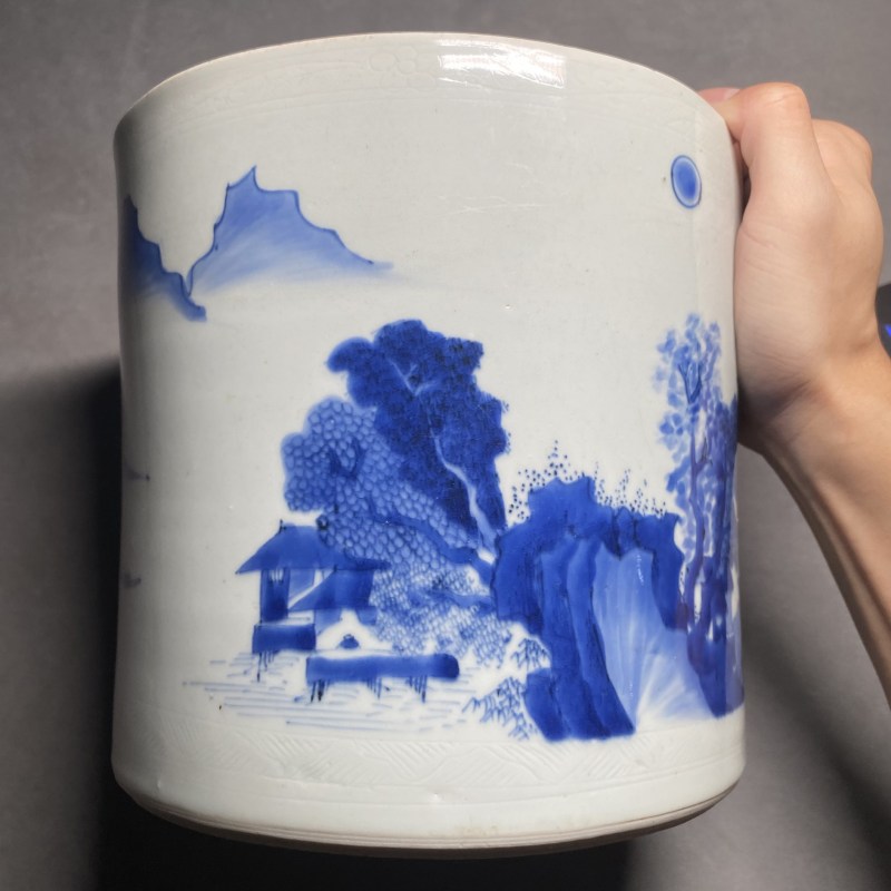 明崇祯 青花山水人物图笔海 - 图5