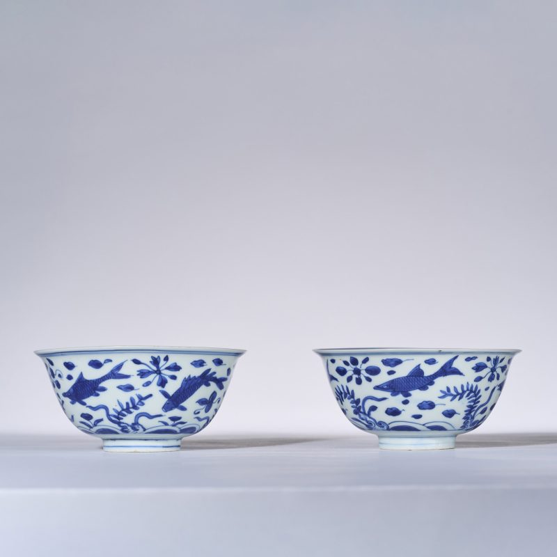 明万历 青花鱼藻纹碗一对 - 图3