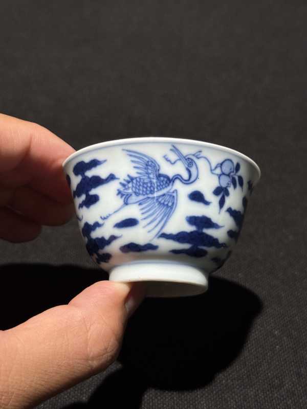 清雍正 青花云鹤纹杯 - 图5
