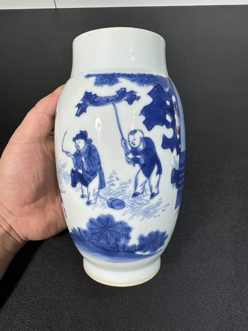 明崇祯 青花婴戏纹莲子罐 - 图2