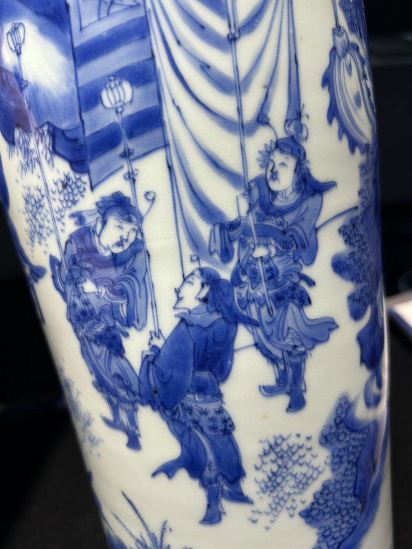 明崇祯 青花李陵别苏武图筒瓶 - 图6