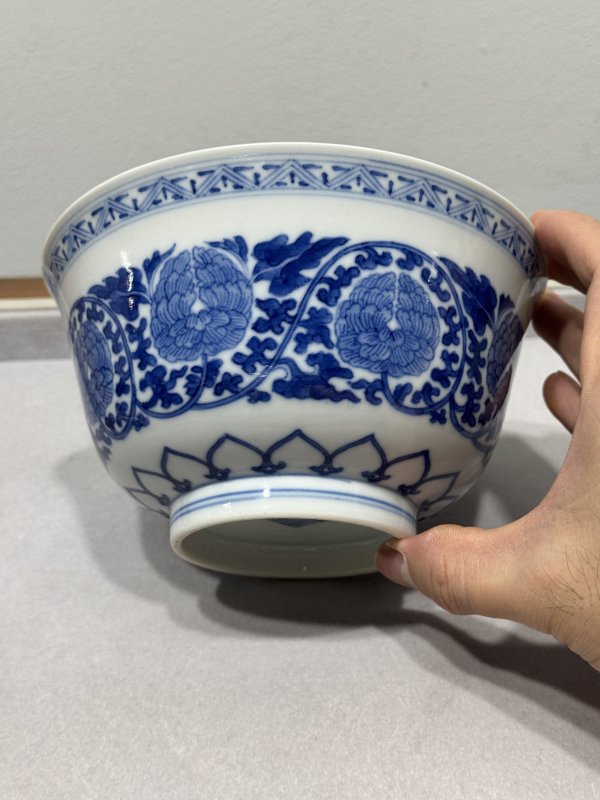 清道光 青花缠枝牡丹纹宫碗一对 - 图5