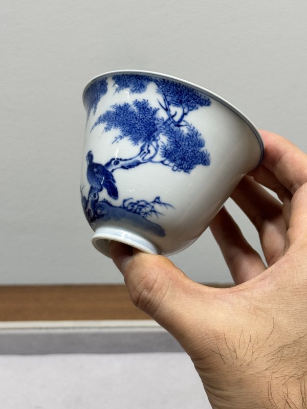 清雍正-乾隆 青花春柳栖禽图铃铛杯 - 图10