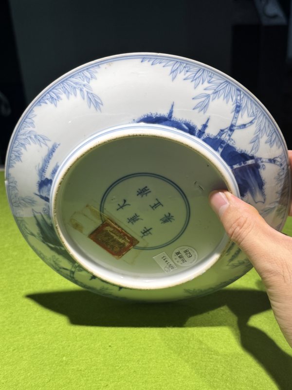 清雍正 青花竹石图盘 - 图20