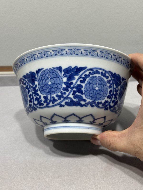 清道光 青花缠枝牡丹纹宫碗一对 - 图7