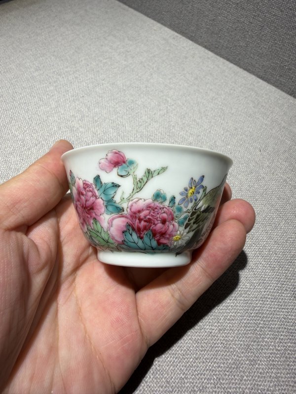 清雍正 粉彩花鸟图杯 - 图2