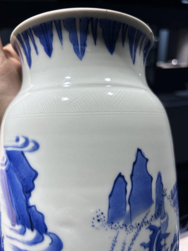 明崇祯 青花李陵别苏武图筒瓶 - 图9