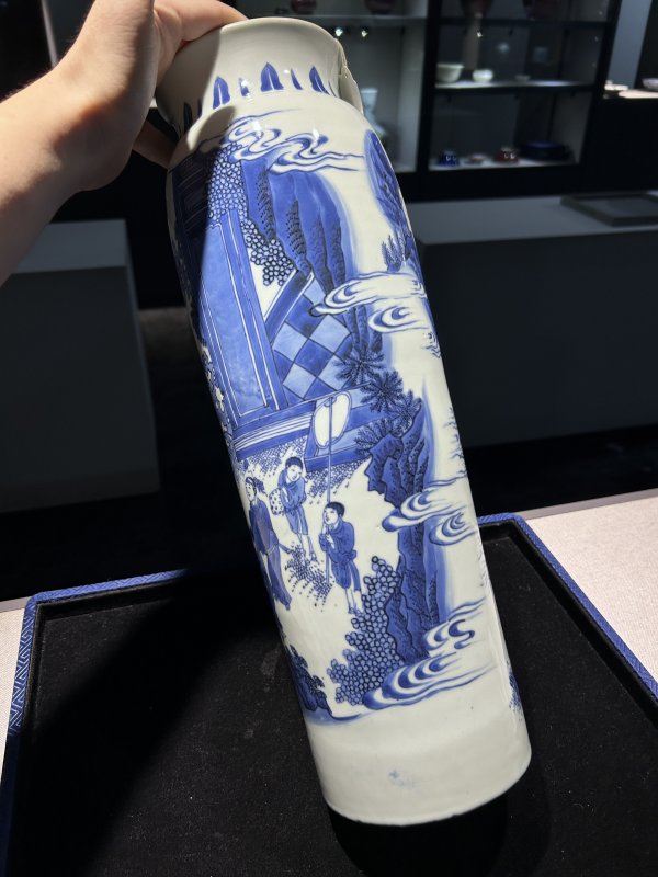 明崇祯 青花奉祀文昌帝君图筒瓶 - 图3