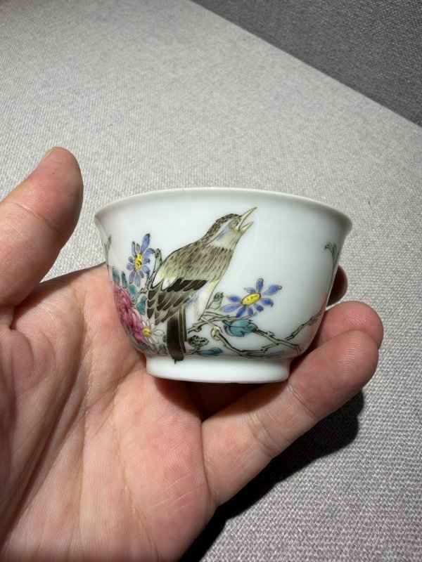 清雍正 粉彩花鸟图杯 - 图3