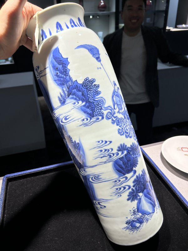 明崇祯 青花奉祀文昌帝君图筒瓶 - 图4