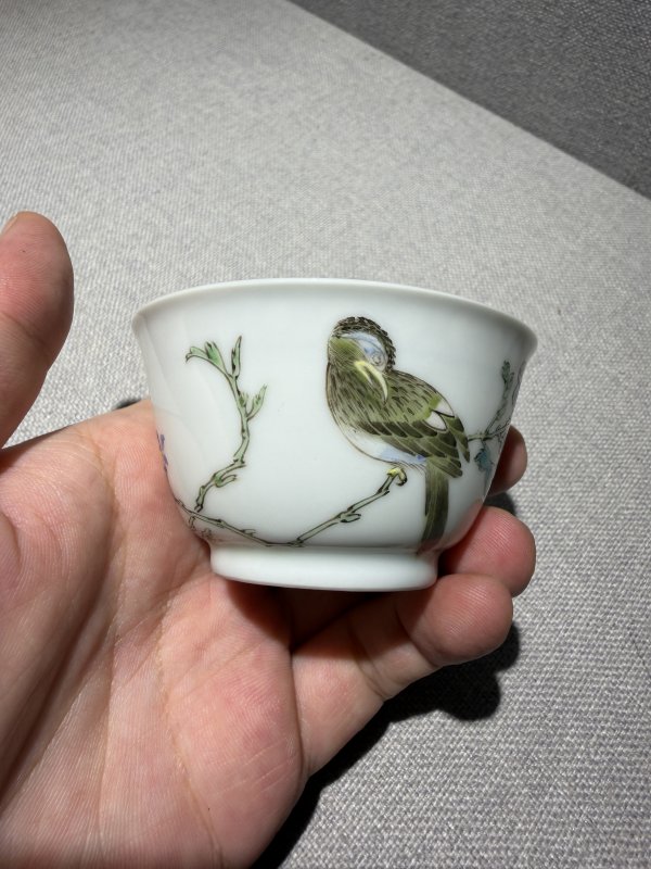 清雍正 粉彩花鸟图杯 - 图4