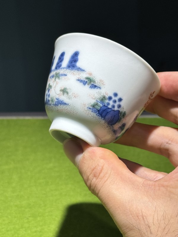 清道光 青花五彩二月杏花诗文花神杯（一对） - 图24