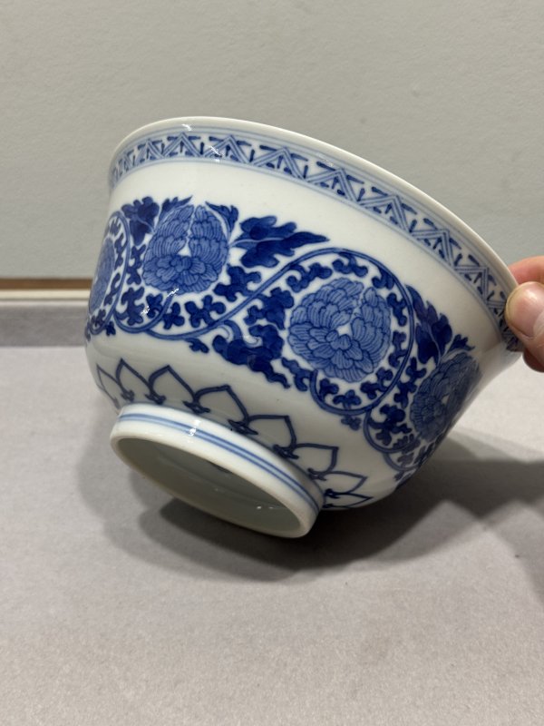 清道光 青花缠枝牡丹纹宫碗一对 - 图10