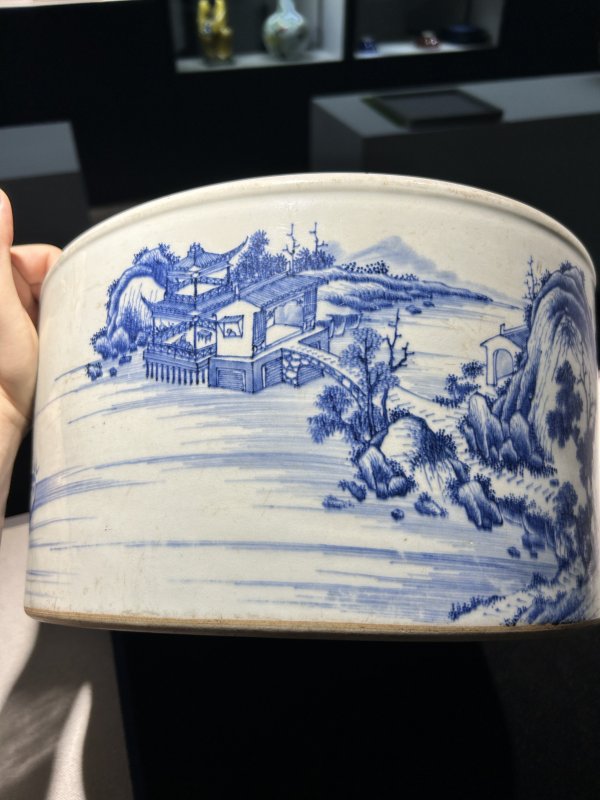 清康熙 青花山水图案缸 - 图7