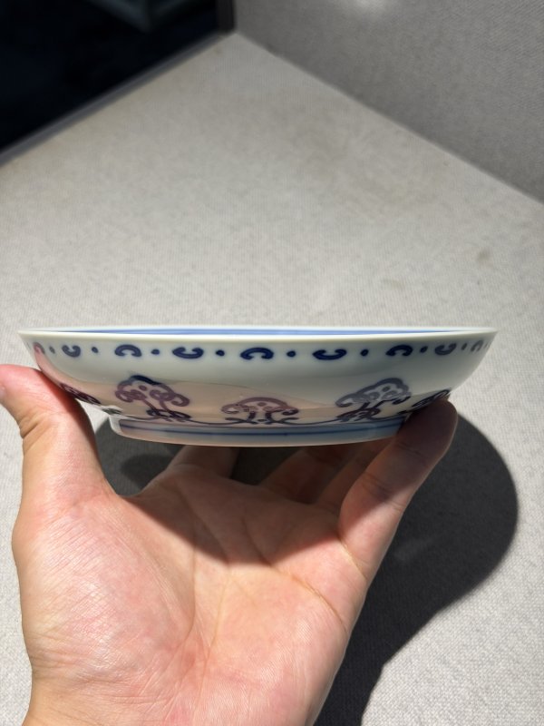 清道光 青花内寿字外如意连绵纹盘 - 图7