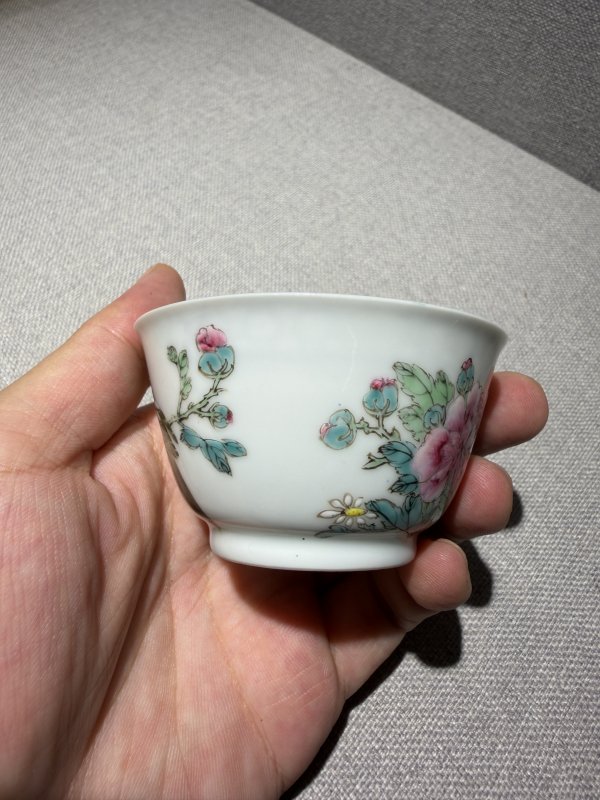 清雍正 粉彩花鸟图杯 - 图5