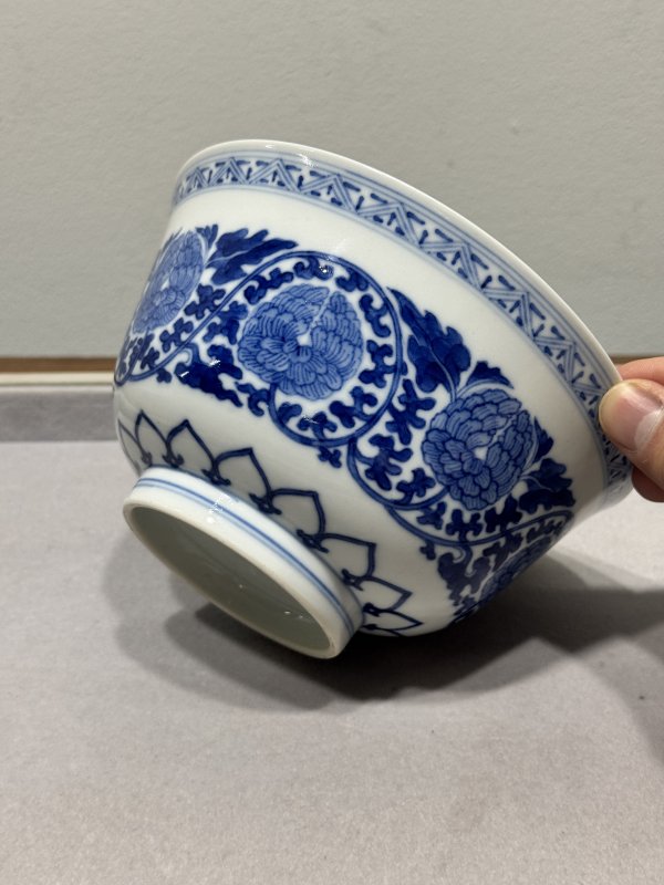 清道光 青花缠枝牡丹纹宫碗一对 - 图12
