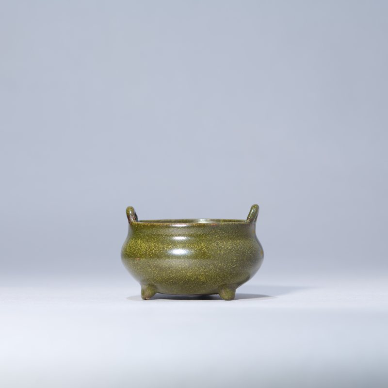 清乾隆茶叶末釉双耳小琴炉-多宝古瓷宝典