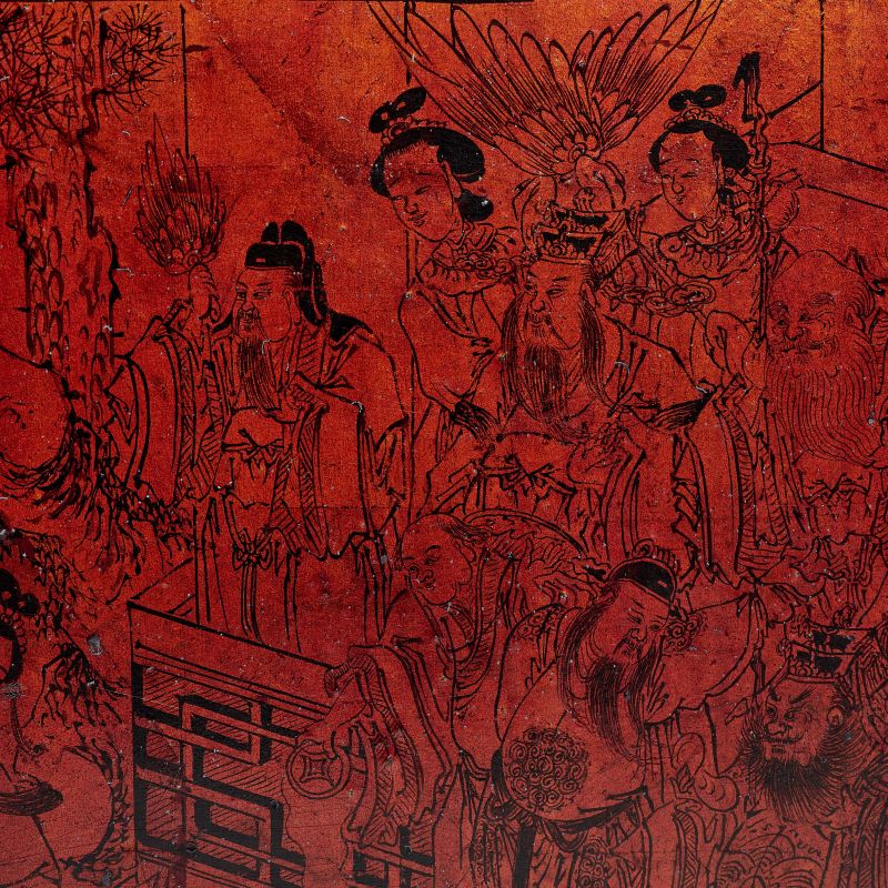 清 红漆人物多宝提盒 - 图9