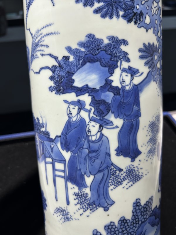 明崇祯 青花奉祀文昌帝君图筒瓶 - 图7