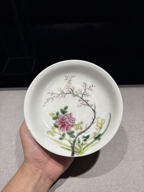 明宣德 甜白釉粉彩花卉小盘（民国加彩） - 图7