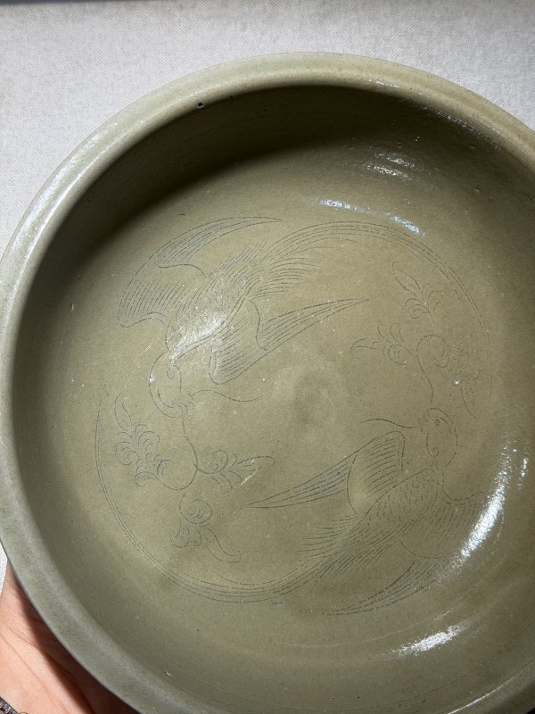 明 青花鹦鹉纹折沿大洗 - 图5