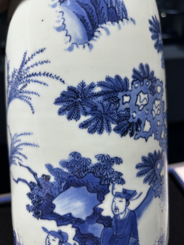 明崇祯 青花奉祀文昌帝君图筒瓶 - 图8