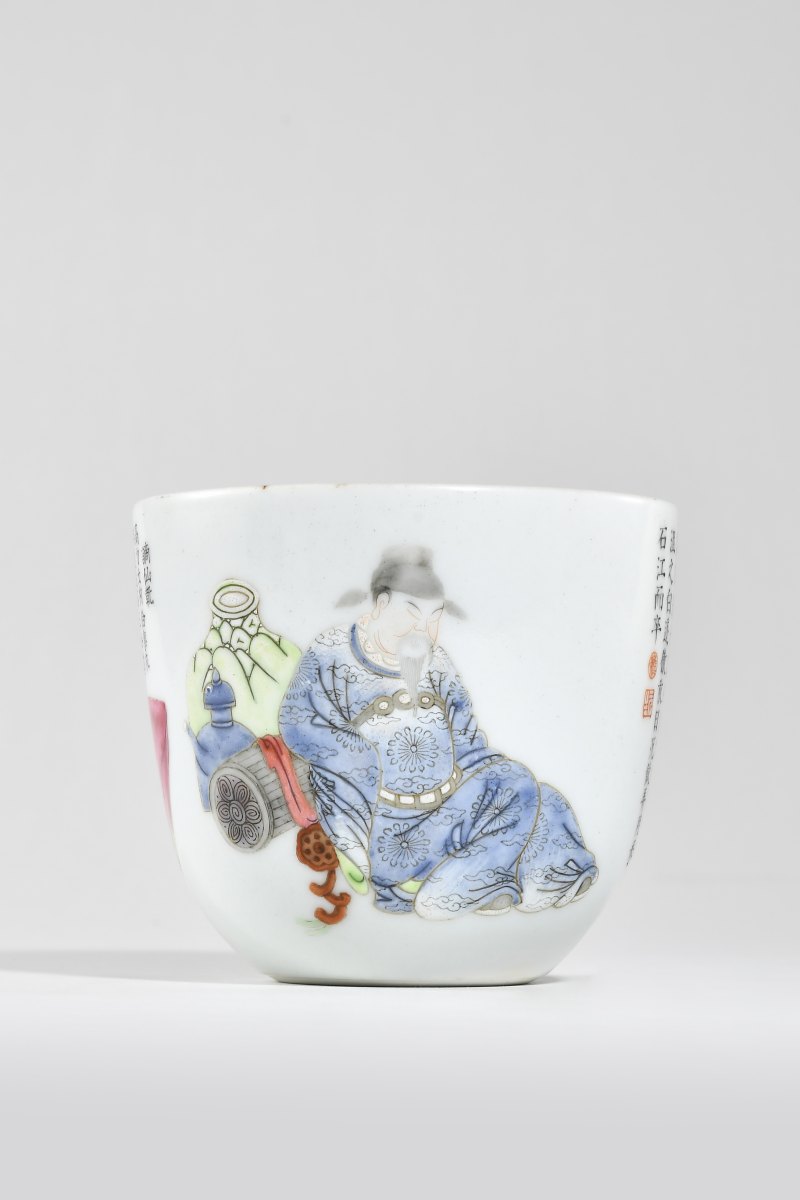 清嘉庆 粉彩“太白醉酒”诗文卧足杯 - 图2