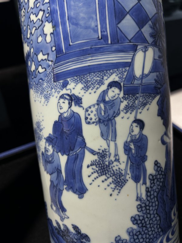 明崇祯 青花奉祀文昌帝君图筒瓶 - 图9