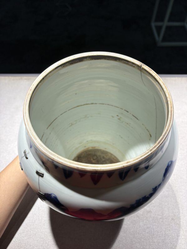 明崇祯 青花山水图莲子罐 - 图8