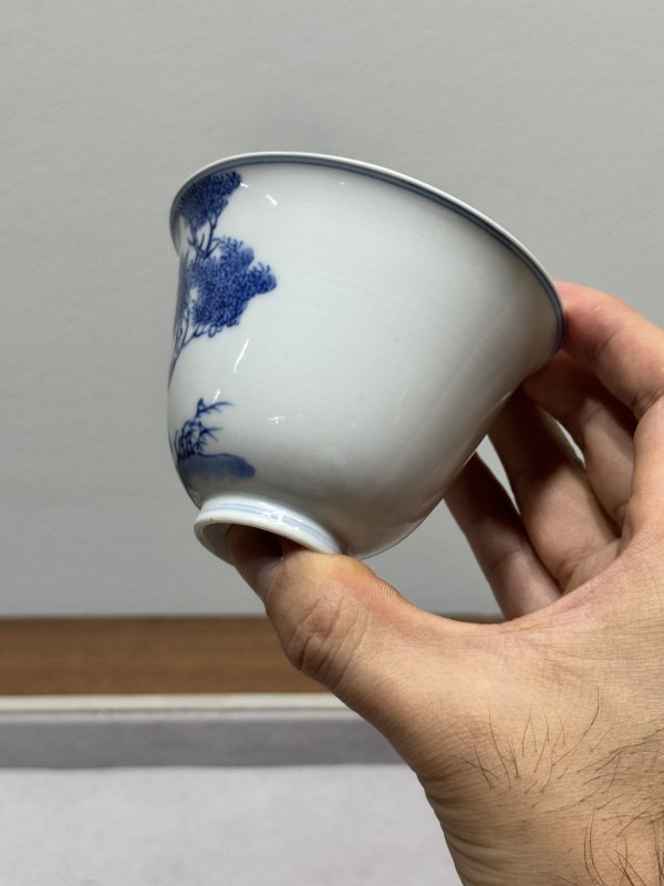 清雍正-乾隆 青花春柳栖禽图铃铛杯 - 图11