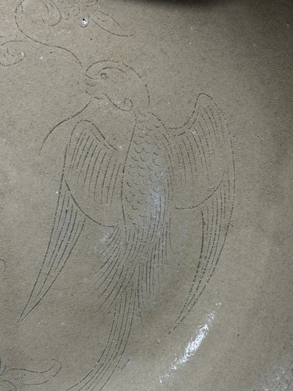 明 青花鹦鹉纹折沿大洗 - 图7
